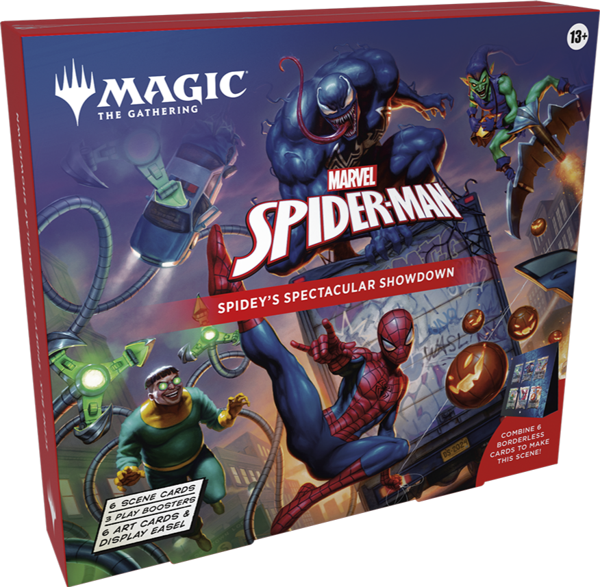 Magic the Gathering Marvel Spider-Man Scene Box Englisch mit Boostern, Szenenkarten und Aufsteller