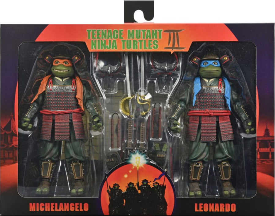 NECA TMNT III Doppelpack Actionfiguren Leonardo & Michelangelo 18 cm mit Zubehör